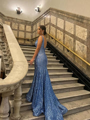 Mermaid Deep V neck Sparkly long Prom Dress Sequins Formal Dresses KPY020|Selinadress