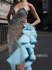 Luxury Mermaid Strapless Beaded Blue Long Evening Gown lpk939|Selinadress