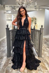 Light Blue Halter Ruffle Long Formal Dress with Appliques sew0311|Selinadress