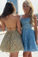 A-Line Light Blue Lace Cute Homecoming Dress Short Prom Dress #MHL083|Selinadress