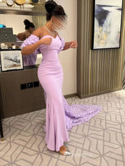 Mermaid Lavender Sweetheart Long Prom Dress Evening Dress With Shawl TKL613|Selinadress