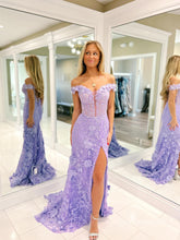 Mermaid Off-the-shoulder Lilac Long Prom Dress Cheap Beaded Lace Evening Gowns LPK170|Selinadress