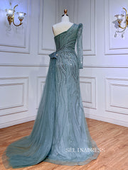 Mermaid One Shoulder Beaded Prom Dresses Luxury Evening Gowns LA72062|Selinadress