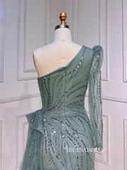 Mermaid One Shoulder Beaded Prom Dresses Luxury Evening Gowns LA72062|Selinadress