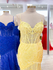 Mermaid Spaghetti Straps Applique Long Prom Dress With Slit lpk902|Selinadress