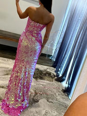 Mermaid Sweetheart Hot Pink Long Prom Dresses Sequins Evening Dress ALI02112|Selinadress