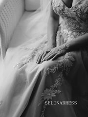 Off-the-shoulder Lace Wedding Dresses Floral Beaded Bridal Gowns CBA009|Selinadress