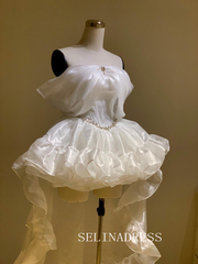 White Organza Dress Homecoming Dress Prom Dress Corset Dress # PHJ003