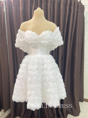 3D Floral Short Wedding Dress Off Shoulder Mini Bridal Gown Corset Rose Dress# PHJ004