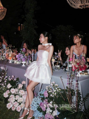 Taffeta Mini Wedding Dress Long Sleeve Bridal Party Dress PHJ008