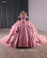 Pink Ball Gown Prom Dress With Applique Lace Quincess Wedding Dresses 251039|Selinadress