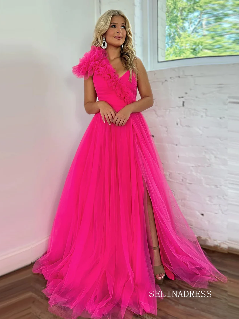 Princess Ruffled One Shoulder A-Line Tulle Prom Dress lpk569|Selinadress