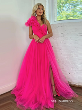 Princess Ruffled One Shoulder A-Line Tulle Prom Dress lpk569|Selinadress