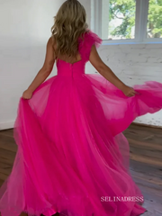 Princess Ruffled One Shoulder A-Line Tulle Prom Dress lpk569|Selinadress