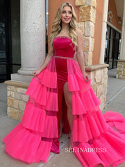 Rhinestone Embellished Fuchsia Pink Strapless Prom Dress lpk908|Selinadress