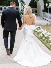 Rustic Mermaid Spaghetti Straps Back Bow Satin Wedding Dress lpk915|Selinadress