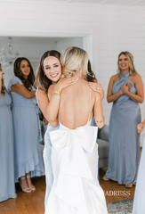 Rustic Mermaid Spaghetti Straps Back Bow Satin Wedding Dress lpk915|Selinadress