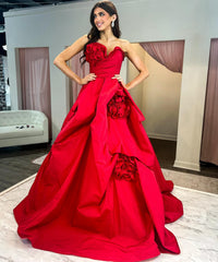 Chic Sweetheart Taffeta Red Prom Dresses Elegant Long Formal Evening Gowns SEW0189|Selinadress