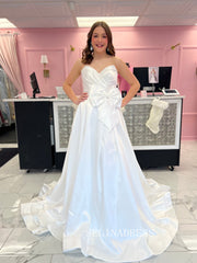 A-line Sweetheart White Long Prom Dress Wedding Dresses With Bow SEW1207|Selinadress