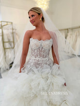 Strapless Ball Gown Lace Wedding Dresses Rustic Bridal Gowns CBA003|Selinadress