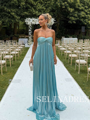 Strapless Cheap Long Prom Dress Elegant Blue Evening Dresses REN016|Selinadress