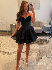 Sweetheart Tiered Ruffle Homecoming Dress with Lace Corset Bodice #SEA250|Selinadress