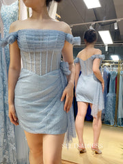 Off-Shoulder Mesh Corset Homecoming Dress with Bow Detail TFB 5003|Selinadress