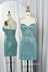beaded-teal-sequin-homecoming-dress-short-prom-dress-tfb-5013|Selinadress