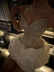 Strapless V neck Short Prom Dress Homecoming Dress With Rhinestone #TKL679