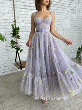 A-line Tea Length Dresses Violet Blooms Terrace Dress TUN002|Selinadress
