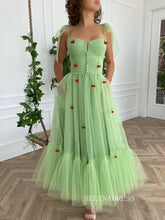 Mint A-line Tea Length Cherry Dress Short Prom Dresses TUN003|Selinadress