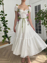 A-line Rosette Ivy Fields Corset Dress Short sleeves Tea Length Prom Dress TUN009|Selinadress