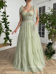 A-line Foor Length Green Ruffle Gown Long Prom Dress With Side pockets TUN010|Selinadress