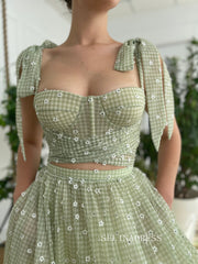A-line Foor Length Green Ruffle Gown Long Prom Dress With Side pockets TUN010|Selinadress