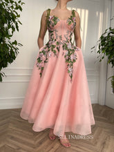 A-line Tea Length Pink Garden Dress Short Prom Dress With Side pockets TUN011|Selinadress