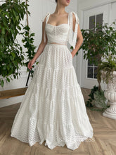Two Pieces White Calla Lily Bloom Gown A-line Floor-length Prom Dresses TUN013|Selinadress