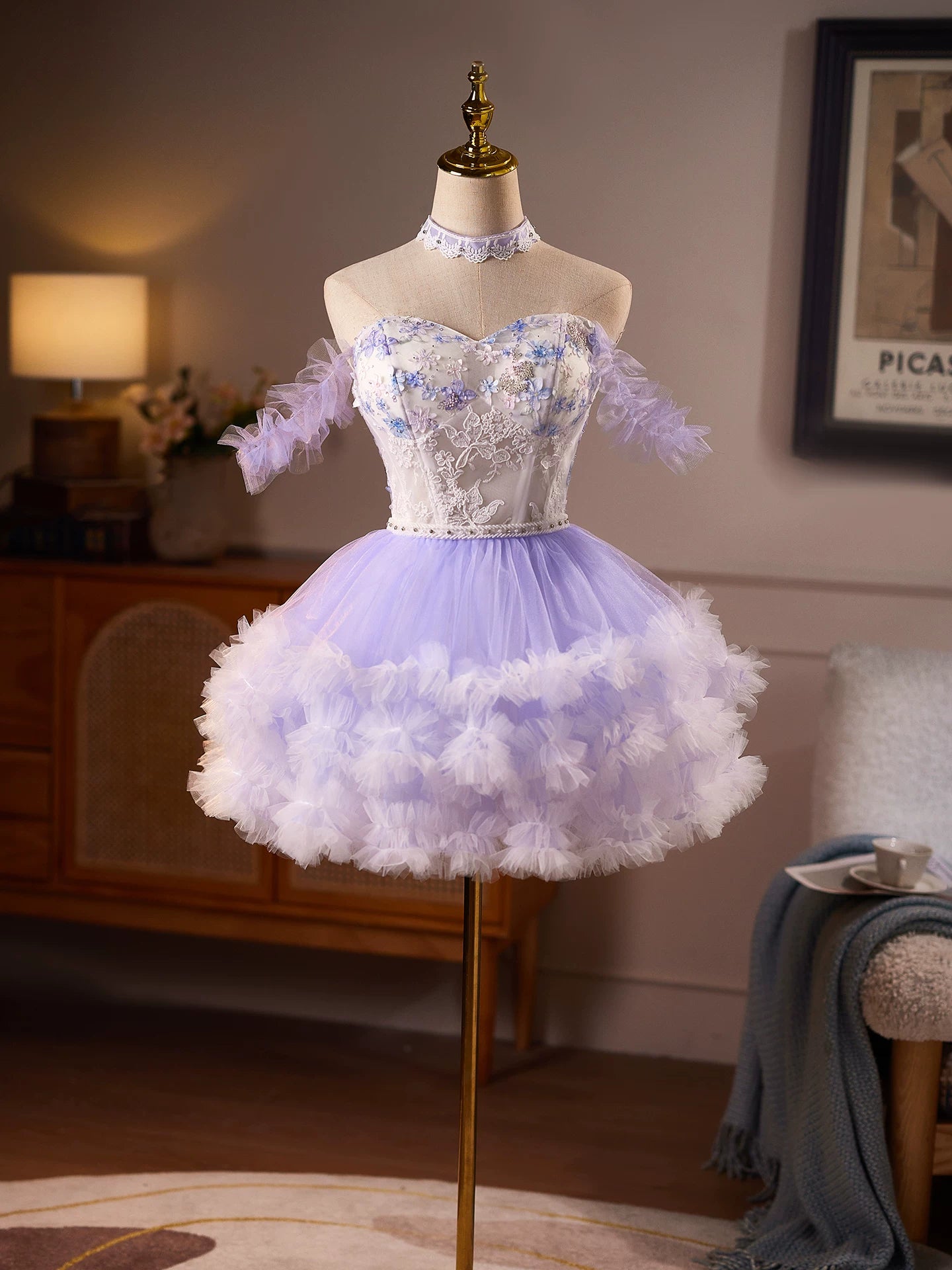 Lavender Dream Tulle Skirt with Floral Embroidery Homecoming Dresses TYL061|Selinadress