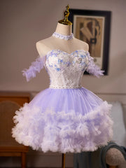 Lavender Dream Tulle Skirt with Floral Embroidery Homecoming Dresses TYL061|Selinadress