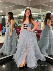 White Strapless Swiss Dot Layered Long Prom Dress lpk577|Selinadress