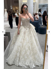 Strapless Ball Gown Lace Wedding Dresses Rustic Wedding Gowns XS007