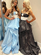 A Line Black Polk Dot Long Prom Dresses Evening Dresses SEA055|Selinadress