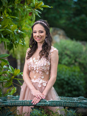 A-line Fairytale Pink Floral Wedding Dress With Flowers Unique Tulle Bridal gowns KTS007|Selinadress