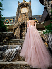 A-line Fairytale Pink Floral Wedding Dress With Flowers Unique Tulle Bridal gowns KTS007|Selinadress