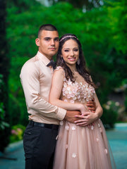 A-line Fairytale Pink Floral Wedding Dress With Flowers Unique Tulle Bridal gowns KTS007|Selinadress