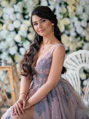 A-line Fairytale Pink Wedding Dress Unique Floral Wedding Gown Tulle Forest Bridal gowns KTS006|Selinadress