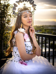 A-line Floral Wedding Dress Embroidery Tulle Wedding Gown Stunning Bridal Dress KTS002|Selinadress