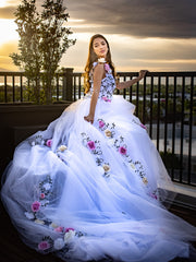 A-line Floral Wedding Dress Embroidery Tulle Wedding Gown Stunning Bridal Dress KTS002|Selinadress