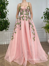 A-line Foor Length Pink Whimsical Gown Long Prom Dress With Side pockets TUN012|Selinadress