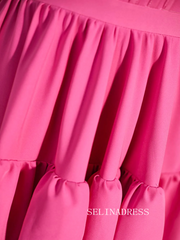 A-Line Hot Pink Straps Tiered Short Homecoming Dress SEA006|Selinadress