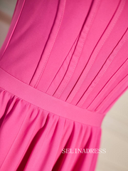 A-Line Hot Pink Straps Tiered Short Homecoming Dress SEA006|Selinadress